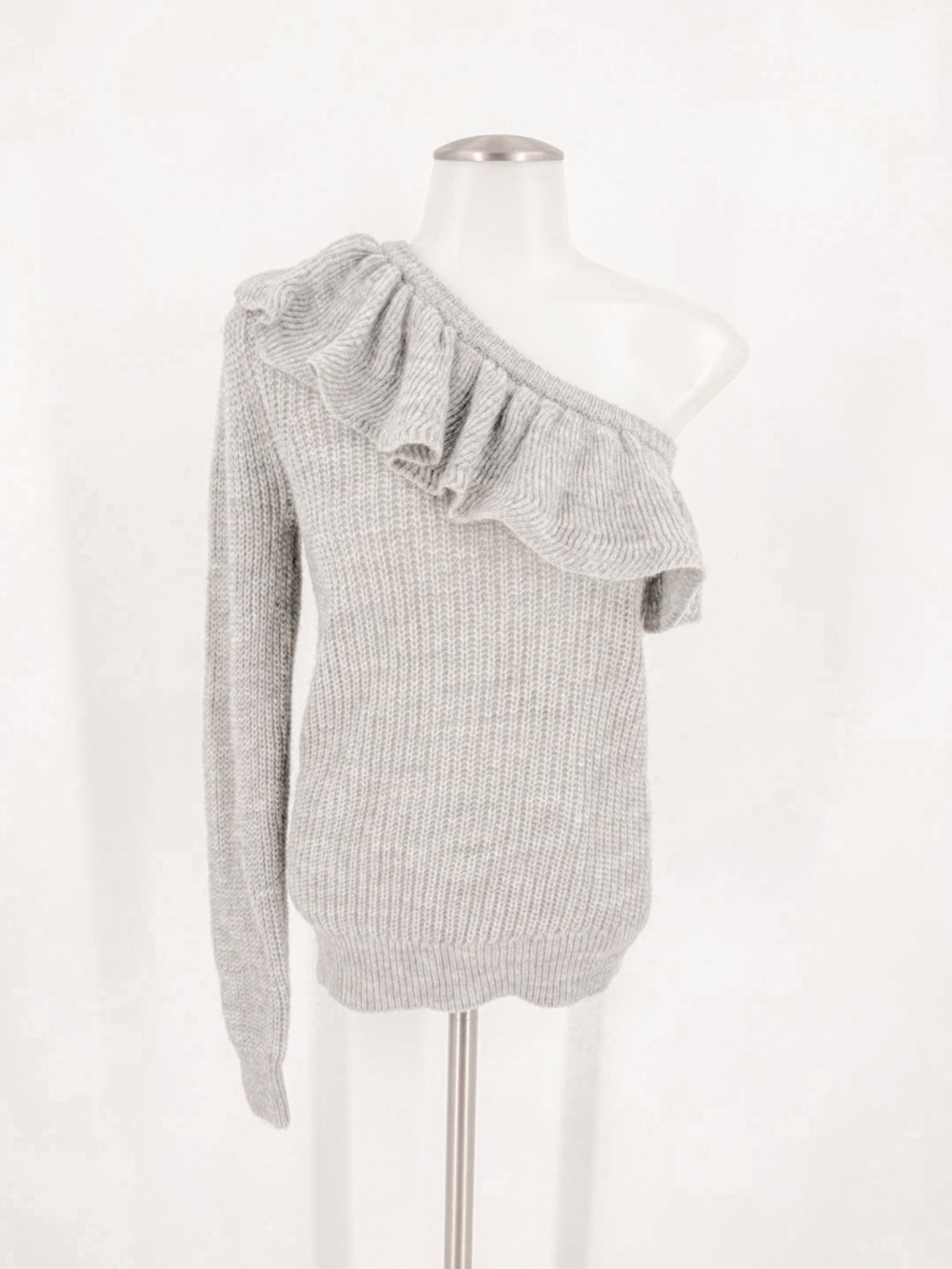 Rebecca Taylor Off-Shoulder Ruffle Sweater - Light Gray